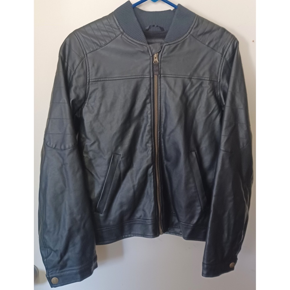 London Fog Vegan Leather Bomber Jacket Men Large Black Quilted Moto Zip Up Edgy